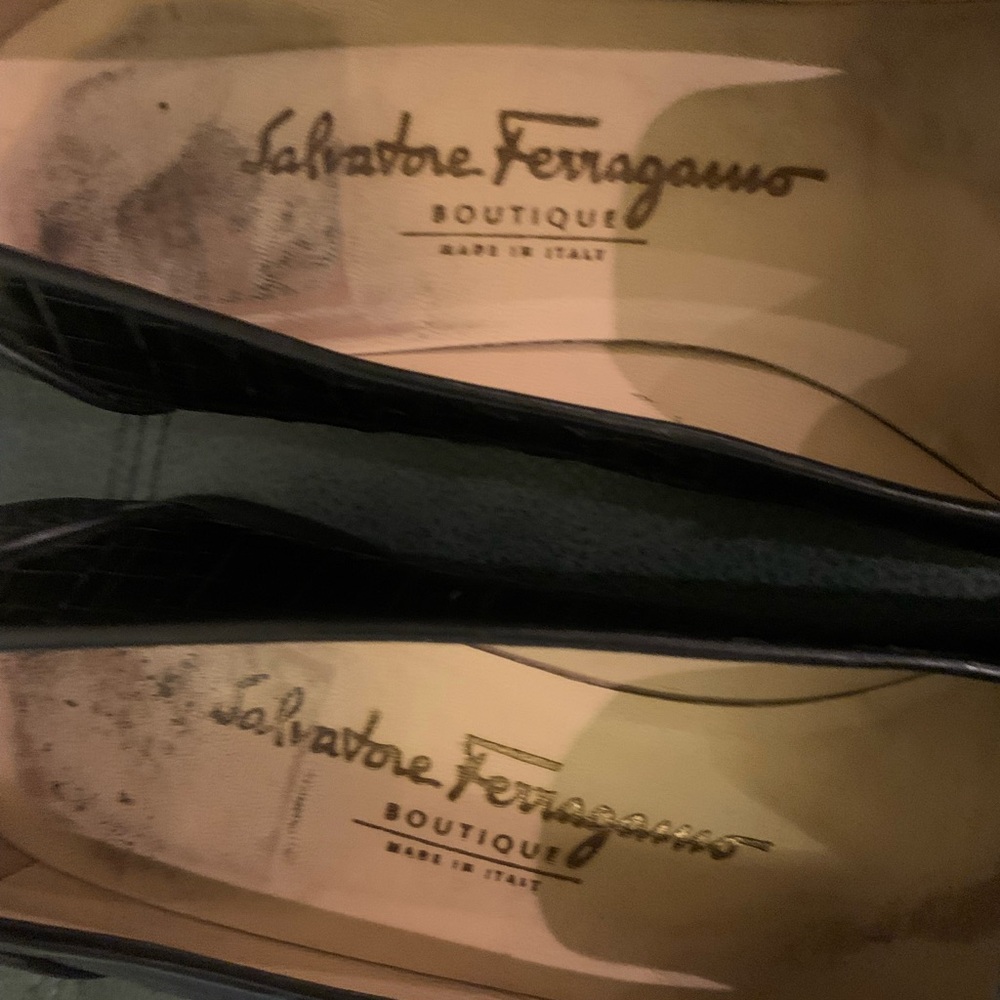 Ferragamo Black Croc Embossed Loafers with Gold Buckle - Picture 3 of 9
